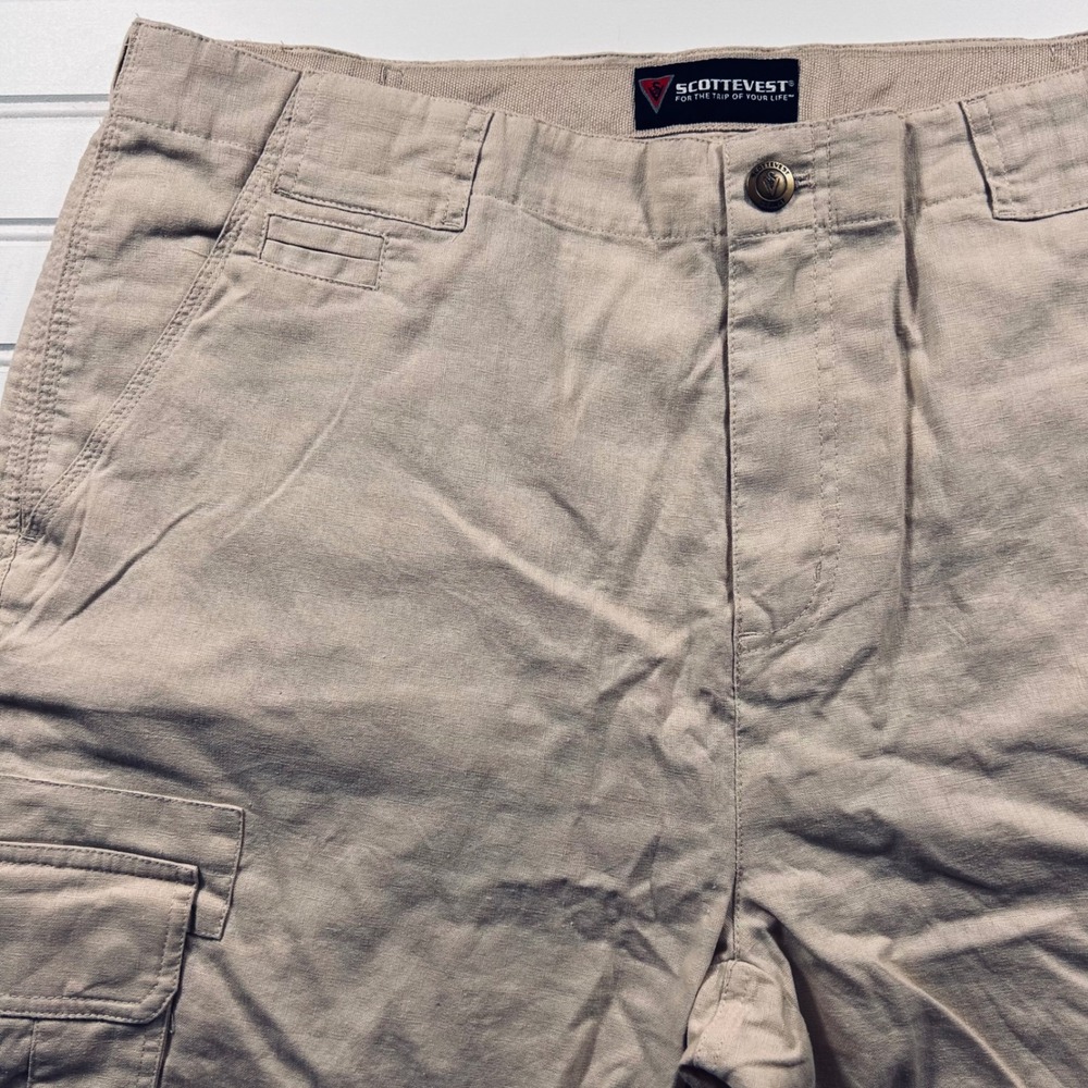 SCOTTeVEST TEC Hidden Cargo Pants 2.0 Mens 38x30 Tan Khaki Linen 11 Pockets